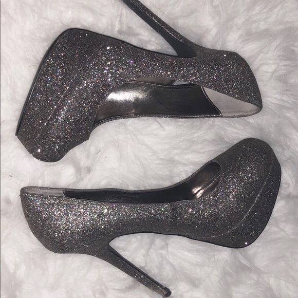 dark gray sparkly heels